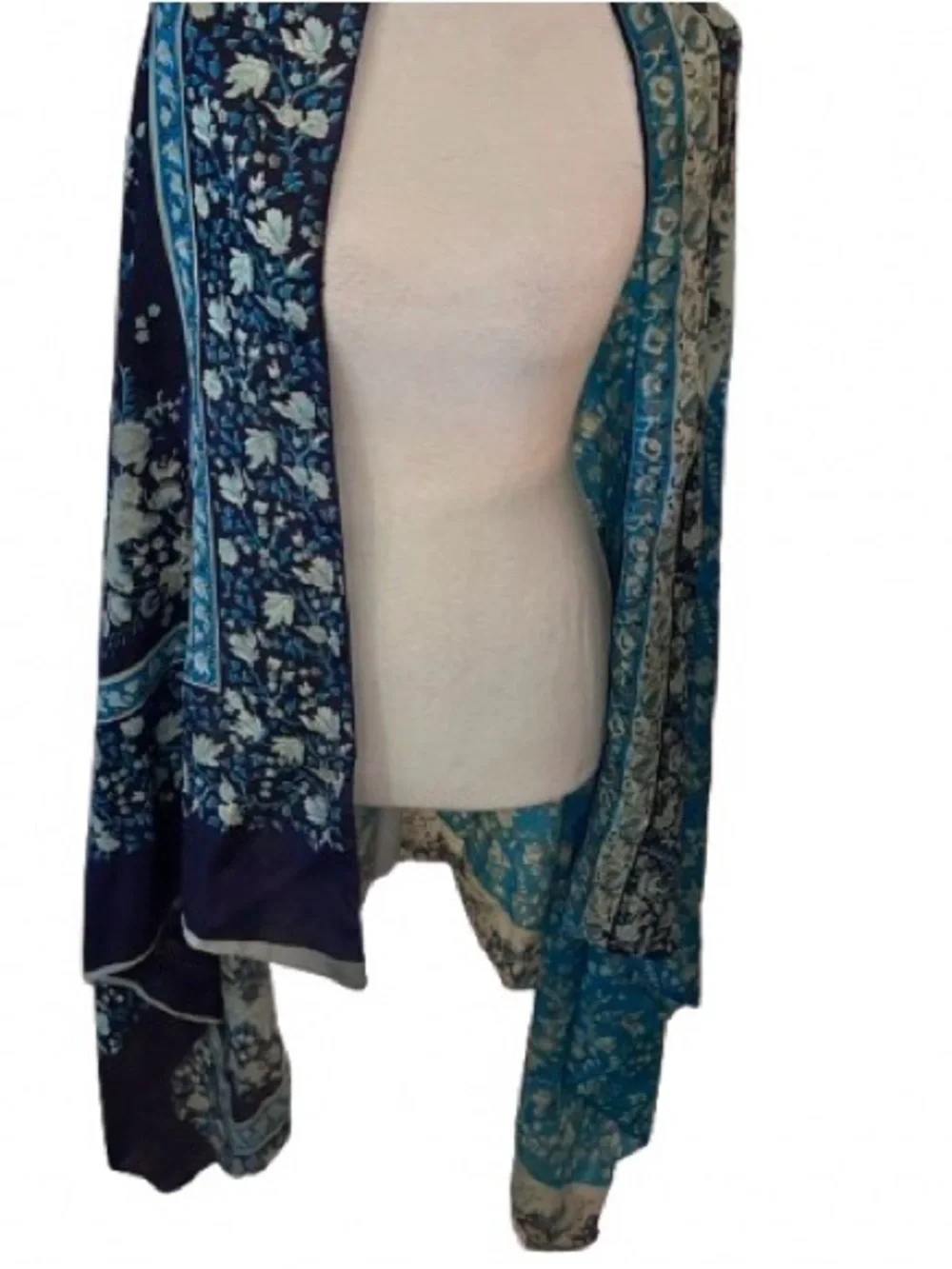 Lovely Large 100% Silk Floral Turquoise Aqua India Scarf Wrap Lightweight Boho